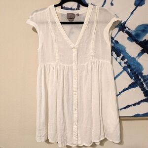Anthropologie Natural Breathable Vanessa Virginia White Button Up Tunic Top XS